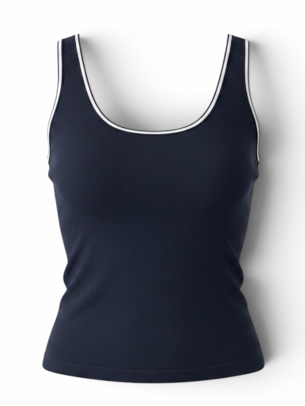 Linda Allard Ellen Tracy Navy with White Trim Sleeveless Scoop Neck Knit Sweater